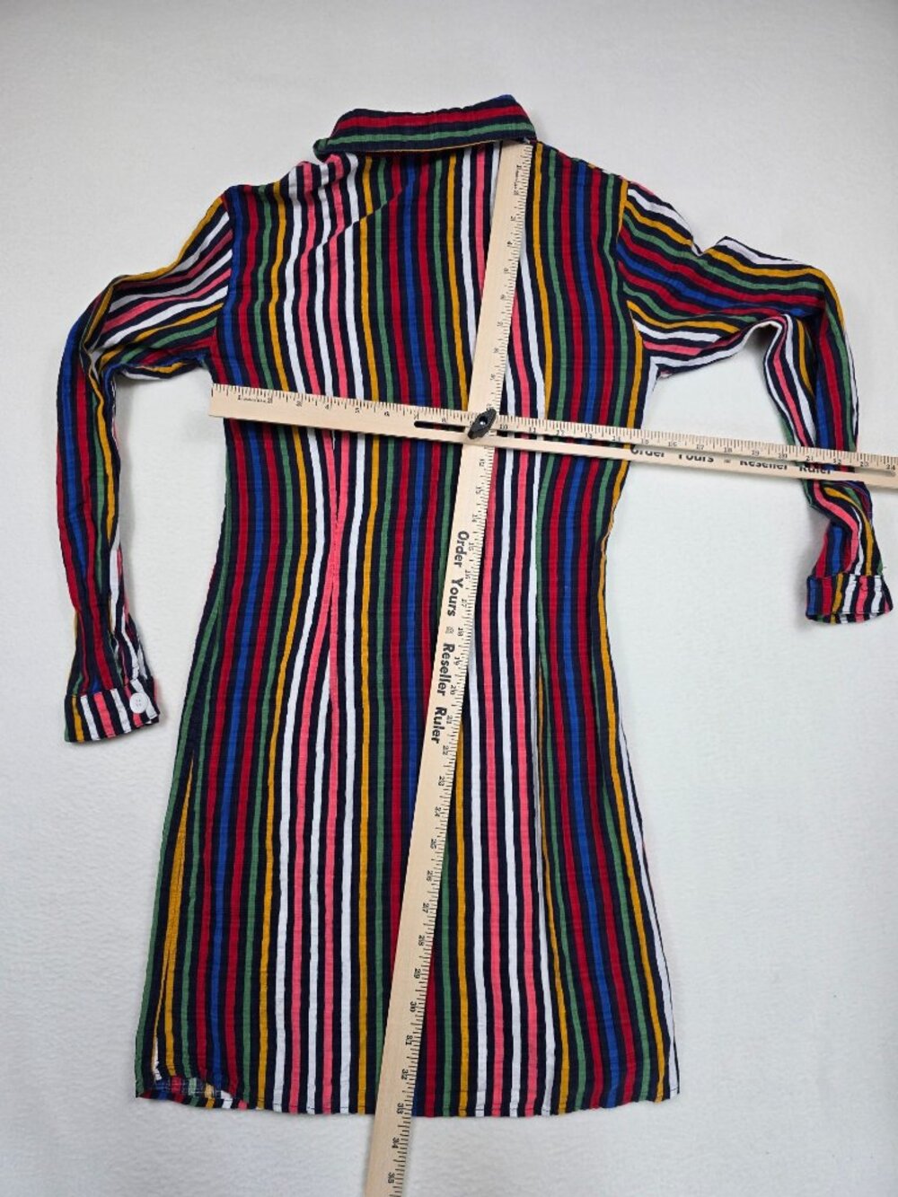 Studio F XS Multicolor Striped Button-Down Long-Sleeve Shirt Dress With Pockets - Picture 5 of 6
